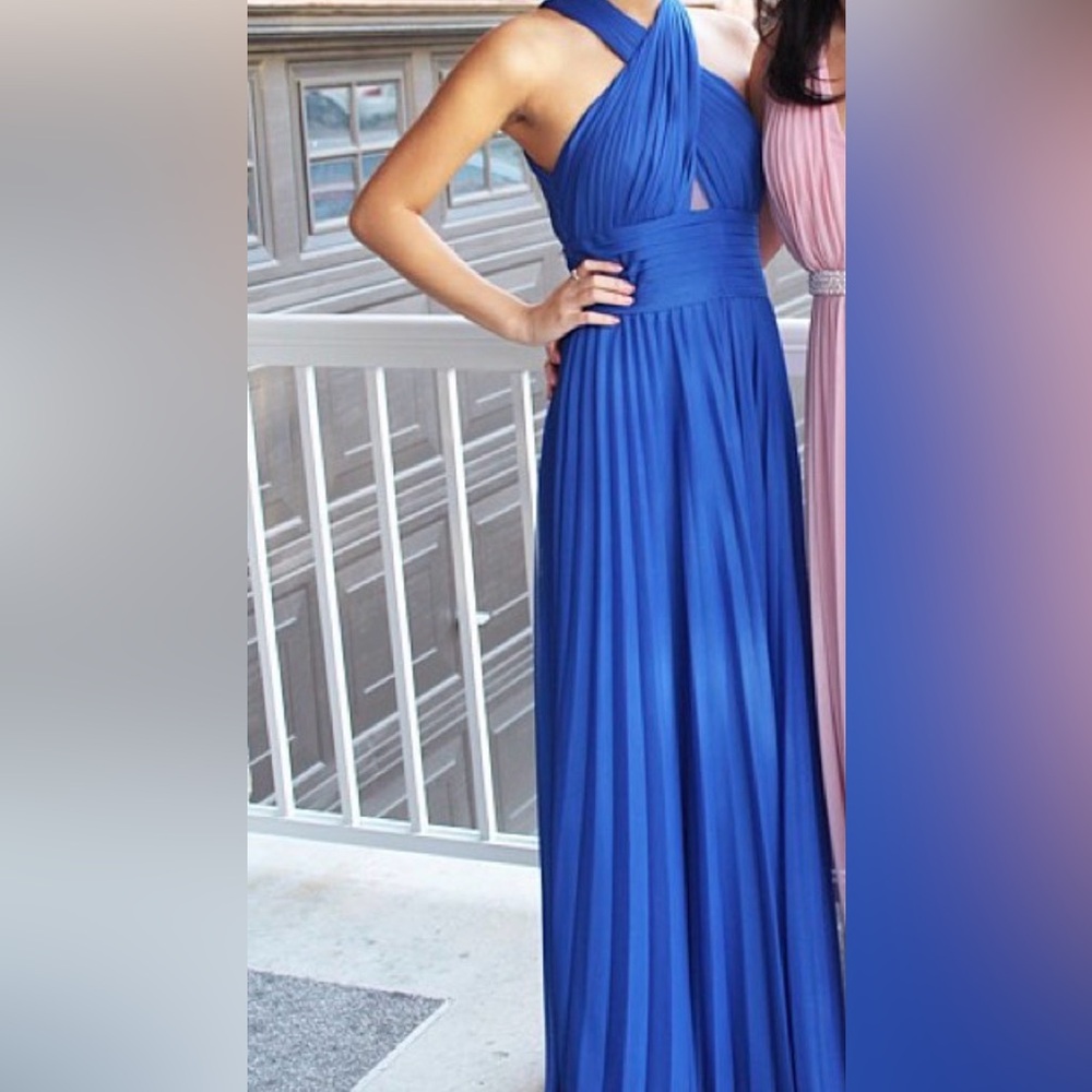 Laura Royal Blue Cross Front Pleated gown